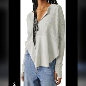 We The Free Monterey Thermal Thumb Hole Long Waffle V-Neck Henley Oversized